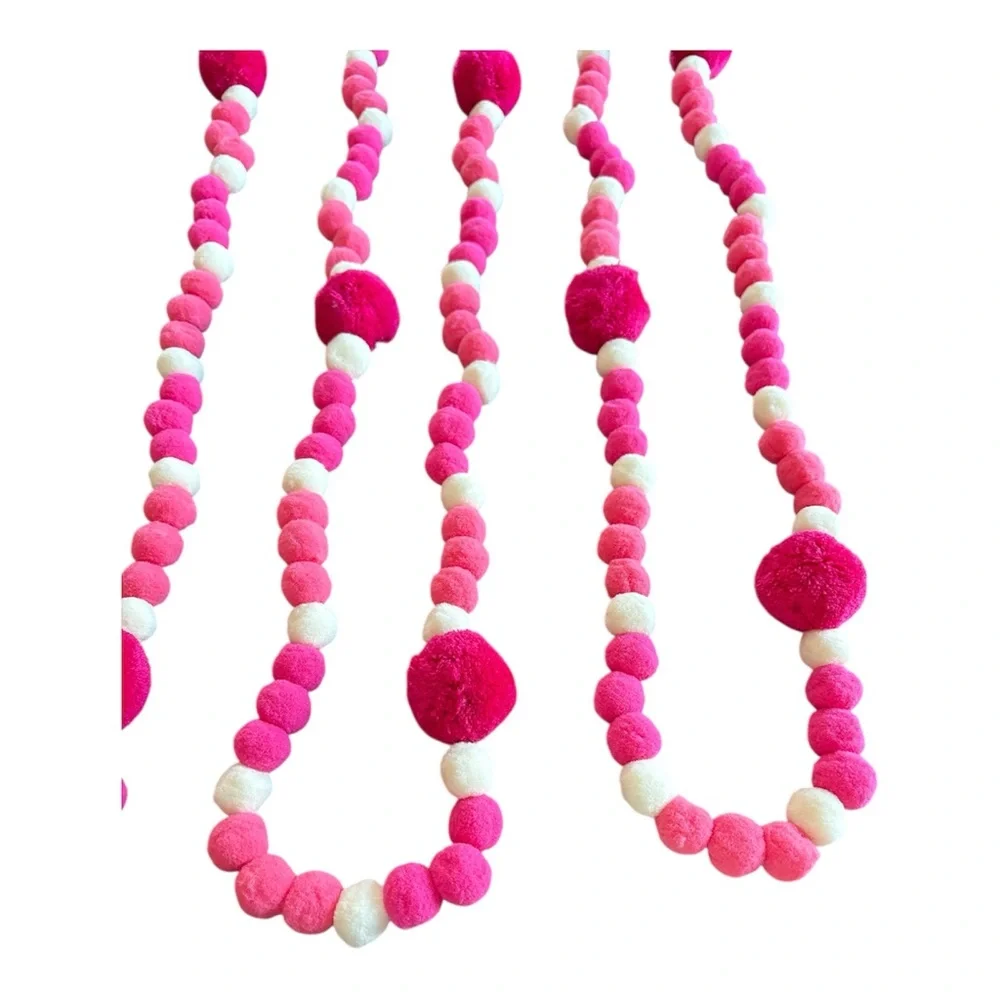 14 ft Valentine's Day Pinks & Cream Pom Pom Garland Handmade on Cord